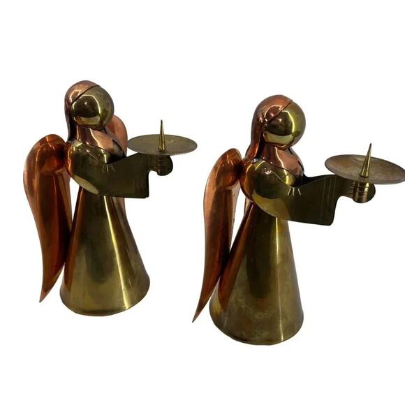 Large MCM Brass Copper Angel Candle Holders Holiday Christmas Ornament - Picture 6 of 9